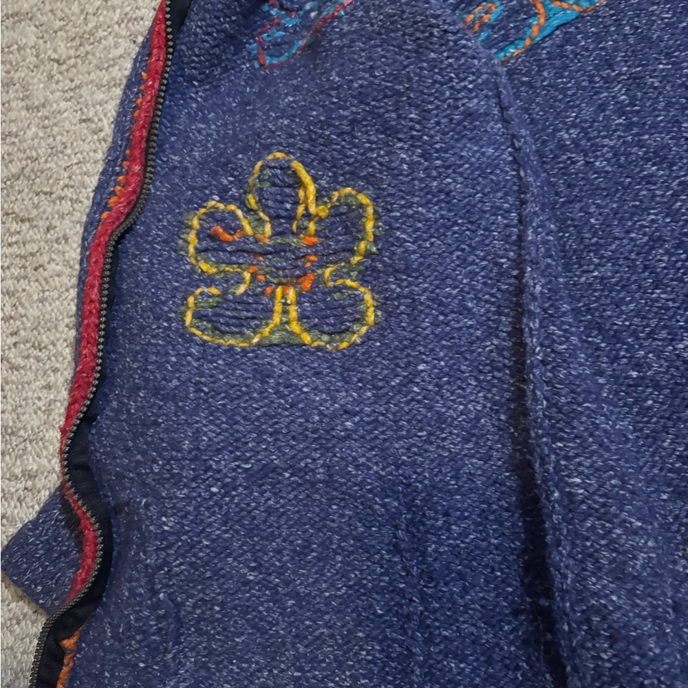 Floral Embroidered Blue Women's wool cardigan - Picture 8 of 16